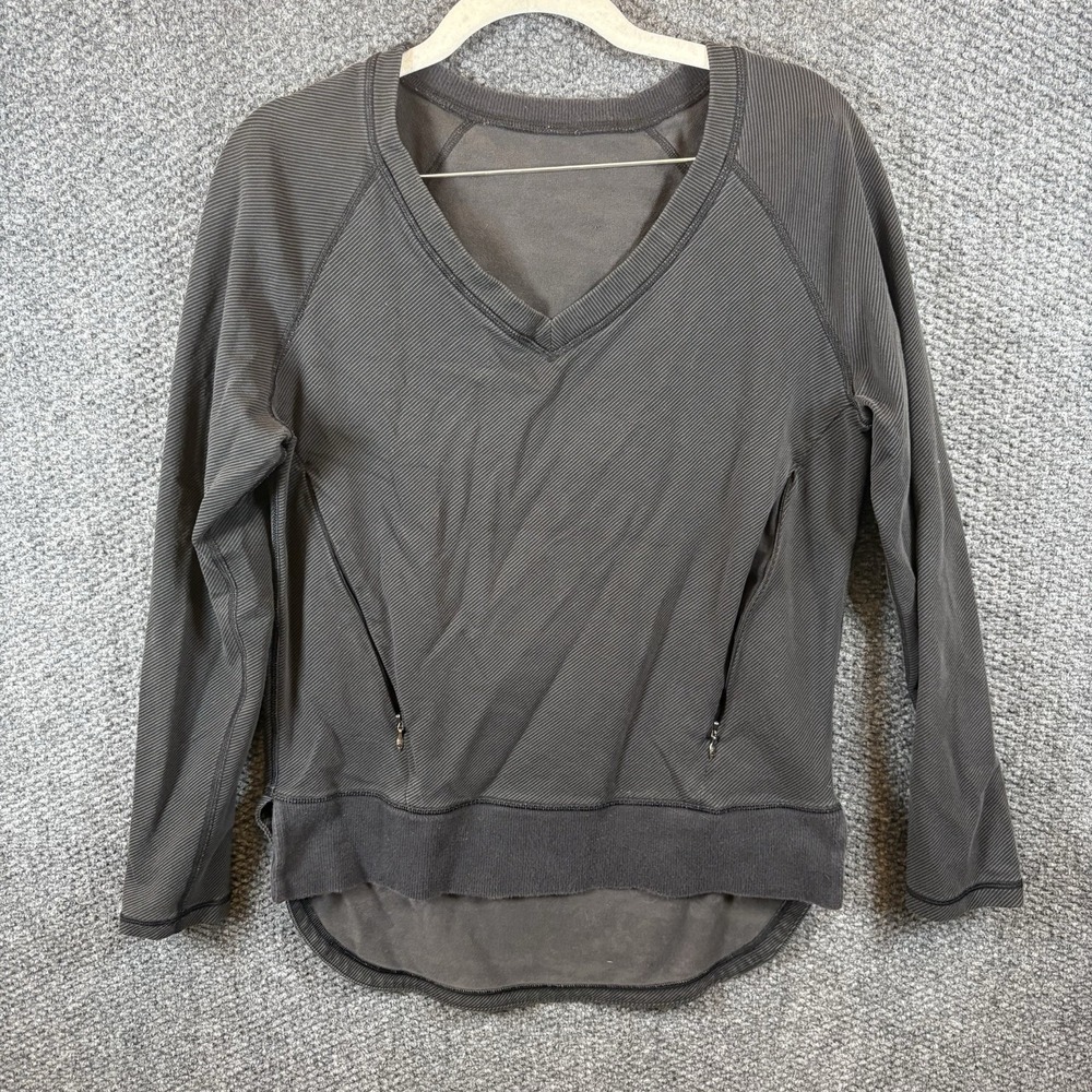Lululemon Pullover Women 8 Faded Black Pin Stripe Relaxed Fit LS Yoga Athleisure
